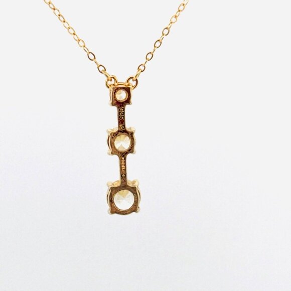 Estate Sterling Silver 925 Gold Tone 3 CZ Drop Pendant Necklace, 16”in, 3.0g - Picture 4 of 12